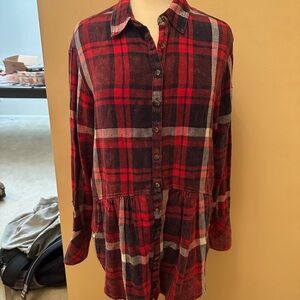 Free People Easy Street plaid flannel tunic top Hard to Find!!